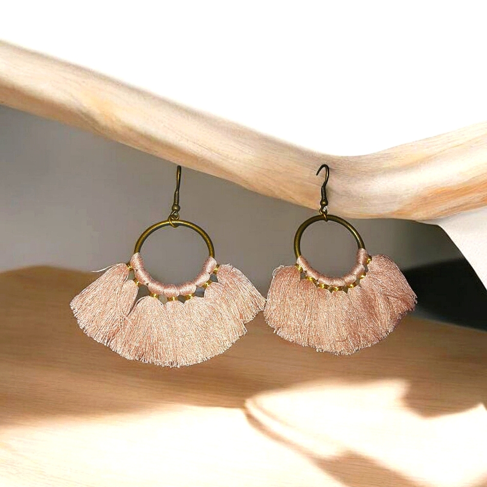 Elegant Tassel Hoop Earrings in Pink and Gold